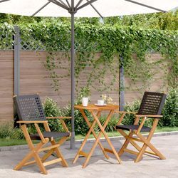 3-Tlg. Bistro-Set Poly Rattan Und Massivholz | Farbe: Schwarz | Größe: 60 x 75 cm