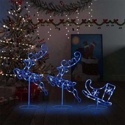 Weihnachtsdeko Led Rentiere & Schlitten Acryl 260X21X87 Cm | Farbe: Blau