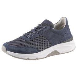 Keilsneaker GABOR ROLLINGSOFT, Damen, Gr. 37, blau (jeansblau), Textil, Veloursleder, unifarben, sportlich, Schuhe Sneaker, Freizeitschuh, Halbschuh, Schnürschuh, Logoschriftzug an der Ferse