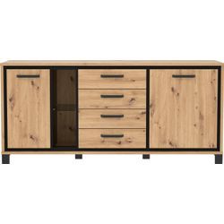 Sideboard FORTE "Trondheim", schwarz (artisan eiche, schwarz eiche), B:177,4cm H:81,3cm T:41,5cm, FSC-zertifizierter Holzwerkstoff, Dekorfolie, Metall, Sideboards, Breite 177 cm