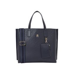 Henkeltasche TOMMY HILFIGER "TH DISTINCT SATCHEL MONO", Damen, Gr. B/H/T: 37cm x 29cm x 14cm, blau (dunkelblau), Lederimitat, Taschen, Damen Umhängetasche mit abnehmbarer Reißverschluss-Außentasche