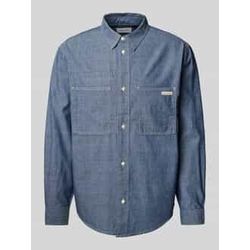 Regular Fit Freizeithemd mit Label-Detail Modell 'EASY CHAMBRAY'