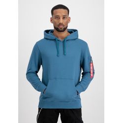 Hoodie ALPHA INDUSTRIES "Alpha Industries Men - Hoodies R Print Hoodie", Herren, Gr. L, blau (vintage marine), Obermaterial: 80% Baumwolle, 20% Polyester, regular fit, Sweatshirts