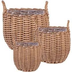 Set mit 3 Blumentöpfen AUCUBA PE Rattan 26/34/44 cm Hellbraun