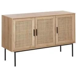 Sideboard heller Holzfarbton 3 Rattan-Türen PASCO