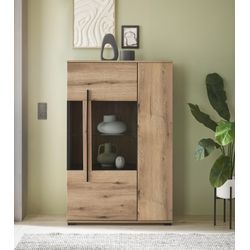 Vitrine INOSIGN "Cantara, Vitrinenschrank in Eiche Evoke oder weiß, Standvitrine", eiche evoke, B:90cm H:140cm T:37cm, FSC-zertifizierter Holzwerkstoff, Schränke, schwarzer Stangengriff, ausreichend Stauraum, vielseitig einsetzbar