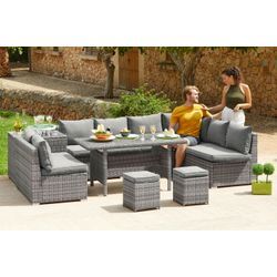 Gartenlounge-Set KONIFERA "Kalamos", grau, Polyrattan, Sitzmöbel-Sets, Gartenmöbel-Set, Polyrattan, Aluminium, 10 Personen, individuell aufstellbar