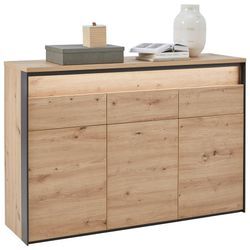 Voleo Sideboard , Schwarz, Eiche Artisan , Holzwerkstoff , 6 Fächer , 3 Schubladen , 130x88x38 cm , Typenauswahl, Beimöbel erhältlich, stehend ,