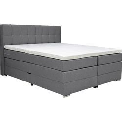 Carryhome Boxspringbett , Grau , Textil , H3 , 5-Zonen , Höhe ca. 18 cm , 180x200 cm , Topper durchgehend, in verschiedenen Größen erhältlich ,