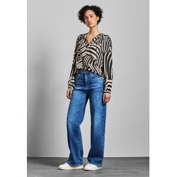 Langarmbluse STREET ONE, Damen, Gr. 34, schwarz, Stoff, 100% Viskose, bedruckt, casual, normal normal, Rundhals, Langarm Bündchen, Blusen, aus seidiger Viskose