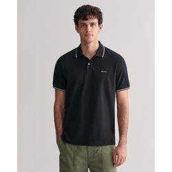 Poloshirt GANT "TIPPING SS PIQUE POLO", Herren, Gr. L, schwarz, Jersey, Obermaterial: 100% Baumwolle, casual, Kurzarm, Shirts