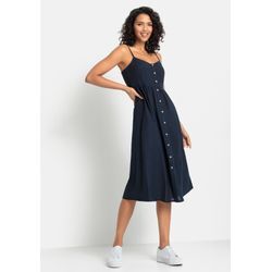 Sommerkleid LASCANA, Damen, Gr. 34, N-Gr, blau (marine), Web, Obermaterial: 58% Viskose, 28% Baumwolle, 14% Leinen, unifarben, modisch, figurumspielend Midi, V-Ausschnitt, ohne Ärmel, Kleider, aus Leinenmix mit Baumwolle, Midikleid, Strandkleid