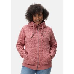 Sweatjacke RAGWEAR "Neska Print Zip Plus", Damen, Gr. 44, rosa (purpurrosa), Sweatware, Obermaterial: 70% Baumwolle, 30% Polyester, casual, gerade hüftbedeckend, hoch geschlossener Ausschnitt, Langarm Ärmel ohne Ärmelschlitz Rippbündchen, Sweatjacken, Cooler Damen Zip-Hoodie mit Kapuze und Print