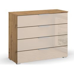 Schubkastenkommode RAUCH "Sideboard Kommode Schubkastenkommode KOLUNA mit Glasfront", beige (eiche artisan, glas champagner), B:93cm H:81,0cm T:42,0cm, Holzwerkstoff, Sideboards, Breite 93 cm mit 4 großen Schubladen für viel Stauraum MADE IN GERMANY