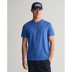 T-Shirt GANT "REG SHIELD SS T-SHIRT", Herren, Gr. 4XL, blau (rich blau), Jersey, Obermaterial: 100% Baumwolle, casual, regular fit hüftlang, Rundhals, Kurzarm abgesteppte Kante, Shirts, mit Logostickerei auf der Brust