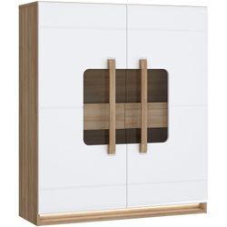 Highboard FORTE "Attention", rivera eiche, weiß glanz, B:119,9cm H:139,6cm T:41,5cm, Spanplatte, Sideboards, Highboard, Beleuchtung, Soft Close,Glastüre, Stauraum