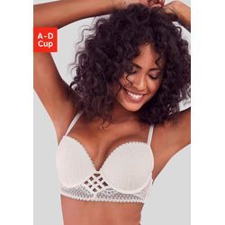 Push-up-BH LASCANA, Damen, Gr. 75, Cup C, beige (creme), Spitze, Obermaterial: 90% Polyamid, 10% Elasthan, modisch, BHs BH Hochzeitsdessous Hochzeitswäsche Push-up-BH Reizwäsche Spitzen-BH Spitzenwäsche, mit entzückender Flechtoptik, sexy Dessous