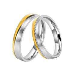 Trauring DOOSTI "Schmuck Geschenk Edelstahl Trauring Ehering Partnerring LIEBE" Gr. 52, gold (edelstahlfarben, gelbgoldfarben, kristallweiß), Fingerringe, 52,mit Zirkonia, Edelstahl, 4mm, wahlweise mit oder ohne Zirkonia