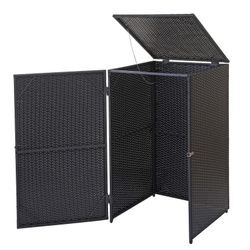 Mülltonnenverkleidung MCW-E25, Mülltonnenbox Mülltonnenabdeckung, Poly-Rattan 120l ~ schwarz