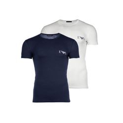 T-Shirt EMPORIO ARMANI "T-Shirt BOLD MONOGRAM 2er Pack", Herren, Gr. L, blau (marine, weiß), Obermaterial: 95% Baumwolle CO. 5% Elasthan EL., Kurzarm, Shirts