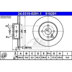 ATE Bremsensatz-Vorn und hinten Bremsensatz, Scheibenbremse vorne rechts links belüftet 264mm für KIA VAUXHALL OPEL CHEVROLET 93175376 93188727 955076