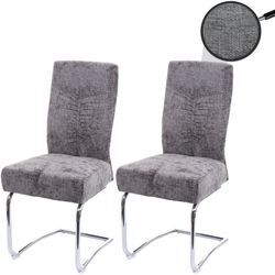 2er-Set Esszimmerstuhl MCW-G56, Küchenstuhl Freischwinger Stuhl Lehnstuhl, Metall Stoff/Textil Chenille ~ dunkelgrau
