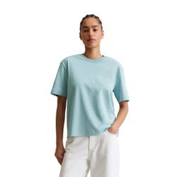 T-Shirt MARC O'POLO DENIM "aus Interlock-Jersey", Damen, Gr. L, blau (blau fog), Obermaterial: 100% Baumwolle, unifarben, Basic, regular fit, Rundhals, Kurzarm normaler Saum, Shirts