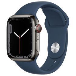 Apple Watch Series 7 (2021) GPS + Cellular 45 mm - Rostfreier Stahl Graphit - Sportarmband Blau