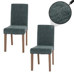 2er-Set Esszimmerstuhl Littau, Stuhl Küchenstuhl Hochlehner, Stoff/Textil Chenille Holz ~ grün, naturfarbene Beine