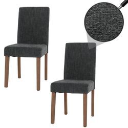 2er-Set Esszimmerstuhl Littau, Stuhl Küchenstuhl Hochlehner, Stoff/Textil Chenille Holz ~ dunkelgrau, naturfarbene Beine