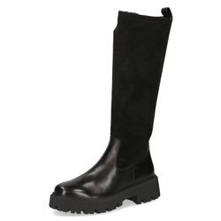 Winterstiefel CAPRICE, Damen, Gr. 36, Normalschaft, schwarz, Leder, Textil, unifarben, Veloursleder, klassisch, Schuhe, Blockabsatz, Stiefel, Langschaftstiefel in bequemer Weite