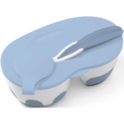 BabyOno Be Active Two-chamber Bowl with Spoon Geschirrset für Babys Blue 2 St.