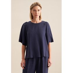 Shirtbluse SEIDENSTICKER "Schwarze Rose", Damen, Gr. XS (34), blau (dunkelblau), 100% Leinen, unifarben, regular fit, Rundhals, Kurzarm, Blusen, Kurzarm Rundhals Uni