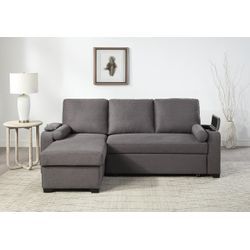 Schlafsofa "Gorje", grau (dunkelgrau), B:216cm H:88cm T:139cm, ATLANTIC HOME COLLECTION, Sofas, inkl. Schlaffunktion, Bettkasten, Becherhalter und Staufächer