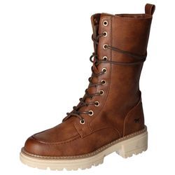 Schnürstiefelette MUSTANG SHOES, Damen, Gr. 39, braun (cognacfarben), Lederimitat, klassisch, Schuhe, Reißverschluss-Boots, Schnürboots, Kurz-Stiefel mit Blockabsatz