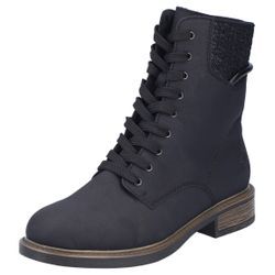 Winterstiefelette RIEKER, Damen, Gr. 39, schwarz, Lederimitat, unifarben, klassisch, Schuhe, Schnürboots, Schnürstiefelette, Blockabsatz, mit Warmfutter