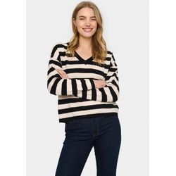 Strickpullover SAINT TROPEZ "FikamSZ V-Neck", Damen, Gr. L (40), schwarz, Strick, Obermaterial: 52% Viskose, 28% Polyester, 20% Polyacryl, gestreift, modisch, relaxed fit, V-Ausschnitt, Langarm, Pullover