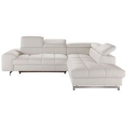 Ecksofa COTTA "Chef L-Form", weiß (altweiß), B:257cm H:72cm T:206cm, Luxus-Microfaser (100% Polyester), Kunstleder Softlux, Leder Advantage (abgedecktes Spalt-Rindsleder), Rückseite mit schwarzem Spannstoff bezogen, NaturLEDER (echtes Rindsleder), Rückseite mit schwarzem Spannstoff bezogen, Sofas, mit Kopfteilverstellung, wahlweise mit Bettfunktion