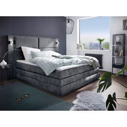 Boxspringbett COLLECTION AB "Copenhagen", grau (anthrazit), B:231cm L:215cm, Holzwerkstoff, Spanplatte, Komplettbetten, inklusive Bettkasten, Topper, wahlweise mit LED-Beleuchtung
