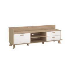 Lowboard ANDAS "Ikast TV-Möbel, Sideboard, TV-Unit, Fernsehschrank, TV-Element", weiß (jackson hickory, weiß), B:181,9cm H:61,6cm T:51,2cm, Spanplatte, Sideboards, TV-Kommode, 1 Tür, 2 Schubladen, Breite 182 cm, Höhe 61,6 cm