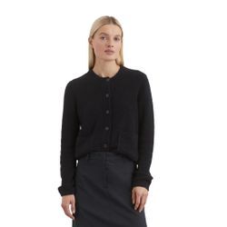 Cardigan MARC O'POLO "aus softem Organic Cotton-Mix", Damen, Gr. L, blau (deep night blau), Obermaterial: 78% Baumwolle, 22% Polyamid, unifarben, casual, slim fit, Rundhals, Langarm Rippbündchen, Strickjacken