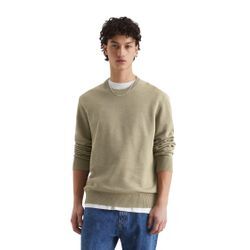 Rundhalspullover MARC O'POLO DENIM "in Double-Face-Qualität", Herren, Gr. L, grün (dusky grün), Obermaterial: 100% Baumwolle, unifarben, Rundhals, Langarm, Pullover