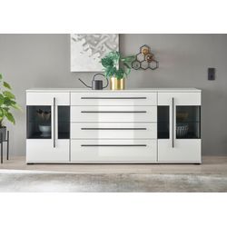 Sideboard INOSIGN "Cantara, moderner Schrank, Kommode in Eiche Evoke oder weiß", weiß (weiß hochglanz), B:200cm H:86cm T:42cm, FSC-zertifizierter Holzwerkstoff, Sideboards, schwarze Stangengriffe, ausreichend Stauraum, vielseitig einsetzbar