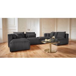 Wohnlandschaft "Comfine U-Form", grau (anthrazit), B:360cm H:75cm T:182cm, Struktur Hahnentritt (67% Polypropylen 33% Polyester), Fellimitat (100% Polyester), Samtcord (92% Polyester 8% Polyamid), GUIDO MARIA KRETSCHMER HOME & LIVING, Sofas, zusammengesetzt aus Modulen, in 3 Stoffen und vielen Farben