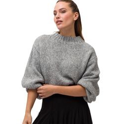 Strickpullover ZERO "zero Strickpullover mit Stehkragen", Damen, Gr. 40, grau (grausilber), Strick, Obermaterial: 68% Polyester, 27% Polyacryl, 5% Wolle. Ärmelfutter: ohne Futter., unifarben, casual, figurumspielend normal, Langarm weit Bündchen, Pullover, Plain/ohne Details