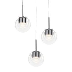 kdln LED-Hängelampe Dew, chromfarben, 3-flammig, Ø 25 cm