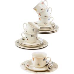 Kaffeeservice SELTMANN WEIDEN "Geschirr-Set, Service Marieluise", creme, bunt, 18 tlg., Porzellan, Geschirr-Sets, Teller, Tasse, Untertasse Made in Germany, 18 Teile, für 6 Personen