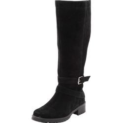 Weitschaftstiefel aus Leder mit Schnallenbändern, schwarz, Gr.39