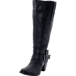 Weitschaftstiefel aus Lederimitat mit Zierschnalle, schwarz, Gr.38