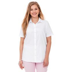 Stretch-Bluse mit kurzem Arm, leicht tailliert, weiß, Gr.46